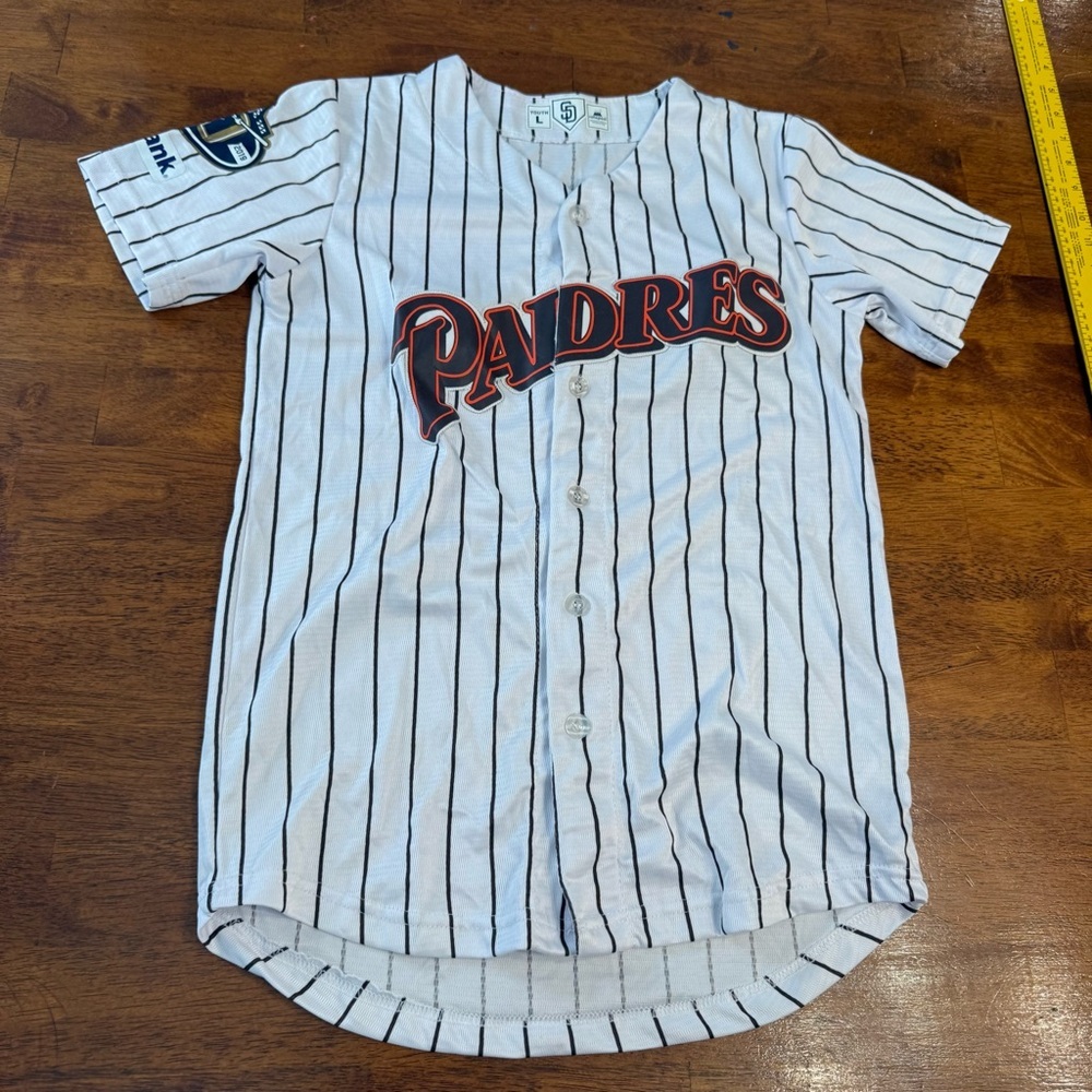 Retro San Diego Padres Kids pinstripe Baseball Jersey white black youth large
